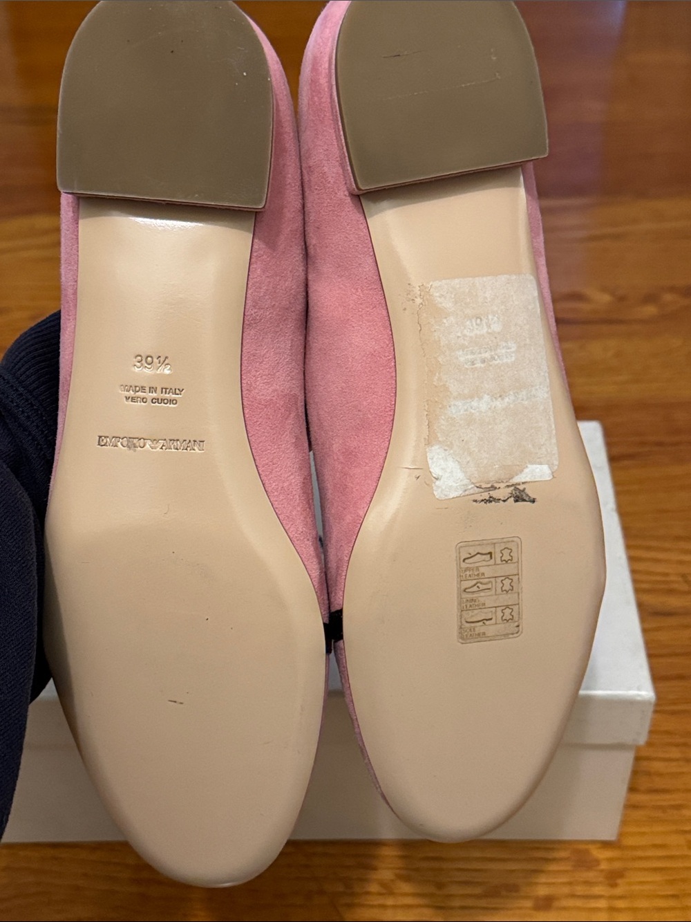 Emporio Armani Pink Suede Loafers with Black Trim & Silver Buckle - Picture 6 of 12
